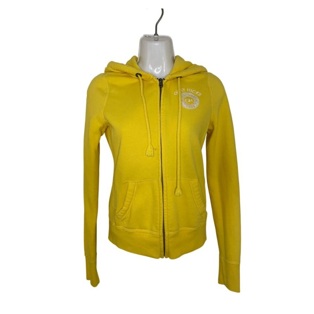 Gilly Hicks Womens Full Zip Hoodie Sweatshirt Size S Yellow Fleece Logo Pockets